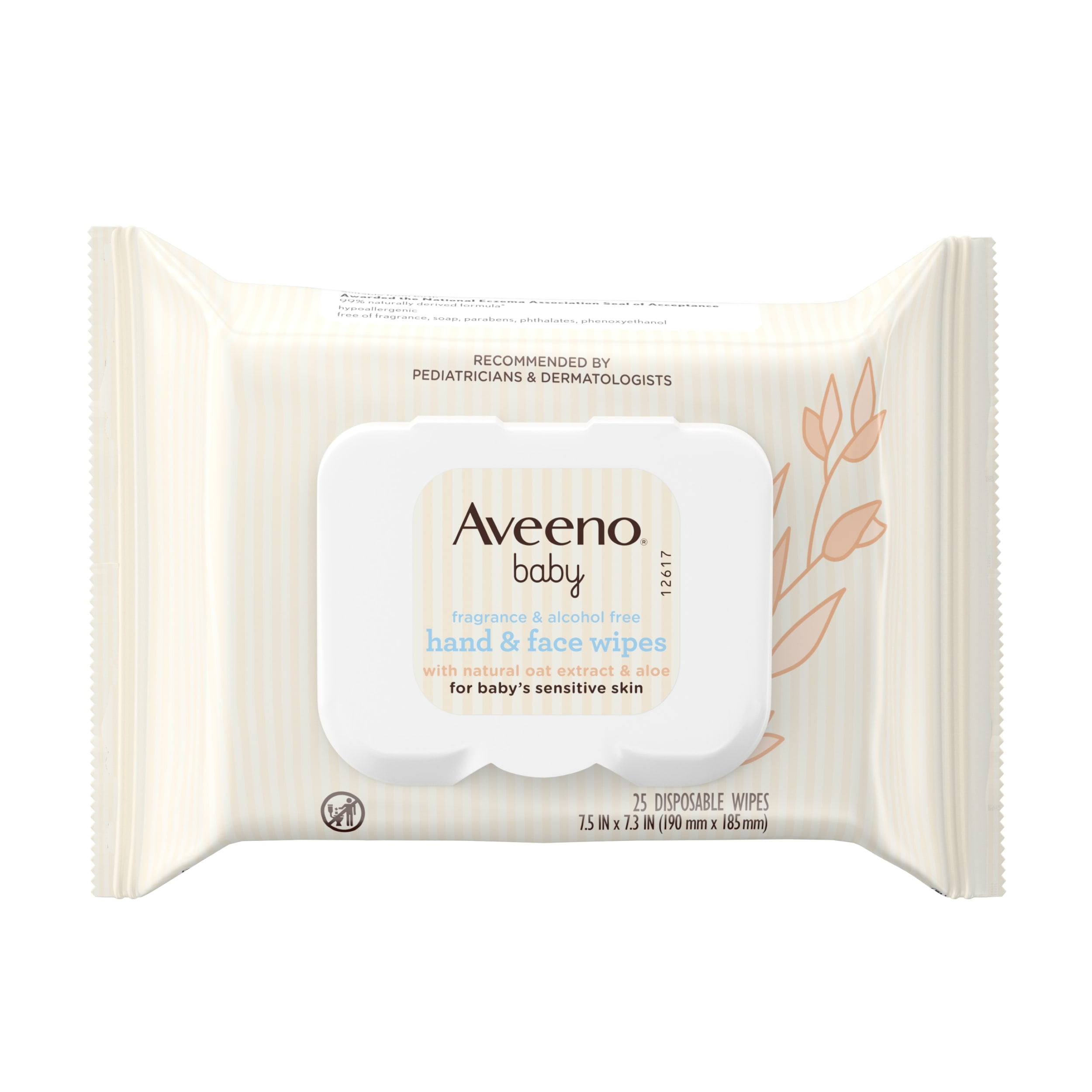 aveeno hand & face baby wipes with oat extract 25 ea