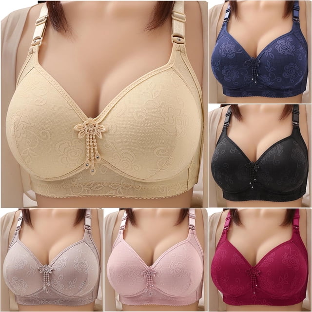 Sentmoon Sports Bras for Women Large Bust Tshirt Bra Lift No Underwires Adjustable Strap Front Closure Middle Button Breathable Bralettes Delightful for Daily Commute Gray M