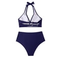 thumbnail image 4 of Mujer cómodo con almohadilla en el pecho sin aros sólido fruncido cuello halter Bikini Split traje de baño OAVQHLG3B Store  lin121212, 4 of 4