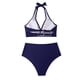thumbnail image 4 of Mujer cómodo con almohadilla en el pecho sin aros sólido fruncido cuello halter Bikini Split traje de baño OAVQHLG3B Store  lin121212, 4 of 4