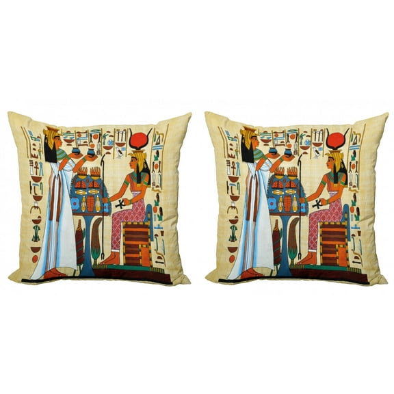 Ambesonne Retro Throw Pillow Cover 2 Pack, Egyptian History, 20", Multicolor
