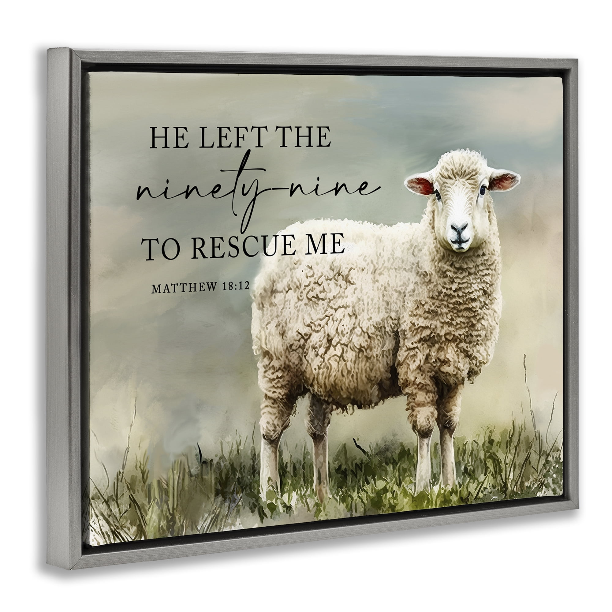 Stupell Industries Left The Ninety Nine Proverb Religious & Spiritual Painting Gray Floater Framed Canvas Art Print Wall Art, 31 x 25
