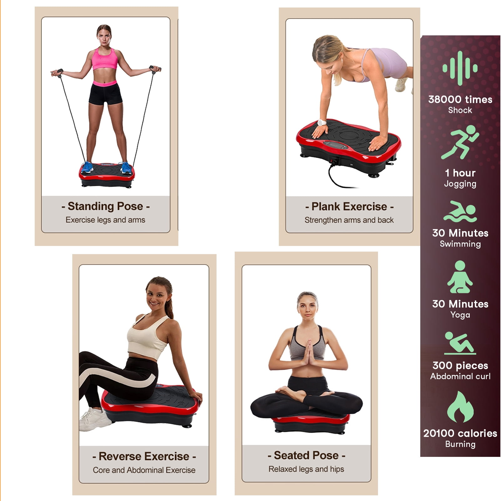 SHUO Y - Vibration Plate Exercise Machine with Resistance Bands, Whole Body Workout Vibration Platform with LED Screen, 300lbs Capacity