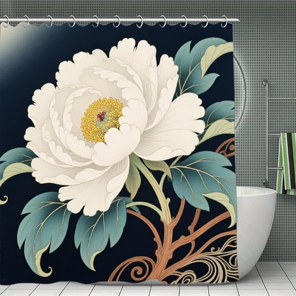 Floral Peony Flower Print Shower Curtain,Modern Fabric Waterproof Shower Curtain Set with Hooks 70.8×70.8Inch (180×180cm)