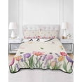 thumbnail image 2 of Quilts Twin Size Bedding Set, Spring Tulips Lightweight Quilted Comforter, Colorful Floral Spring Farmhouse Linen Texture Soft Bedspread Coverlet with Pillow Covers for All Season, 68" x 86", 2 of 7
