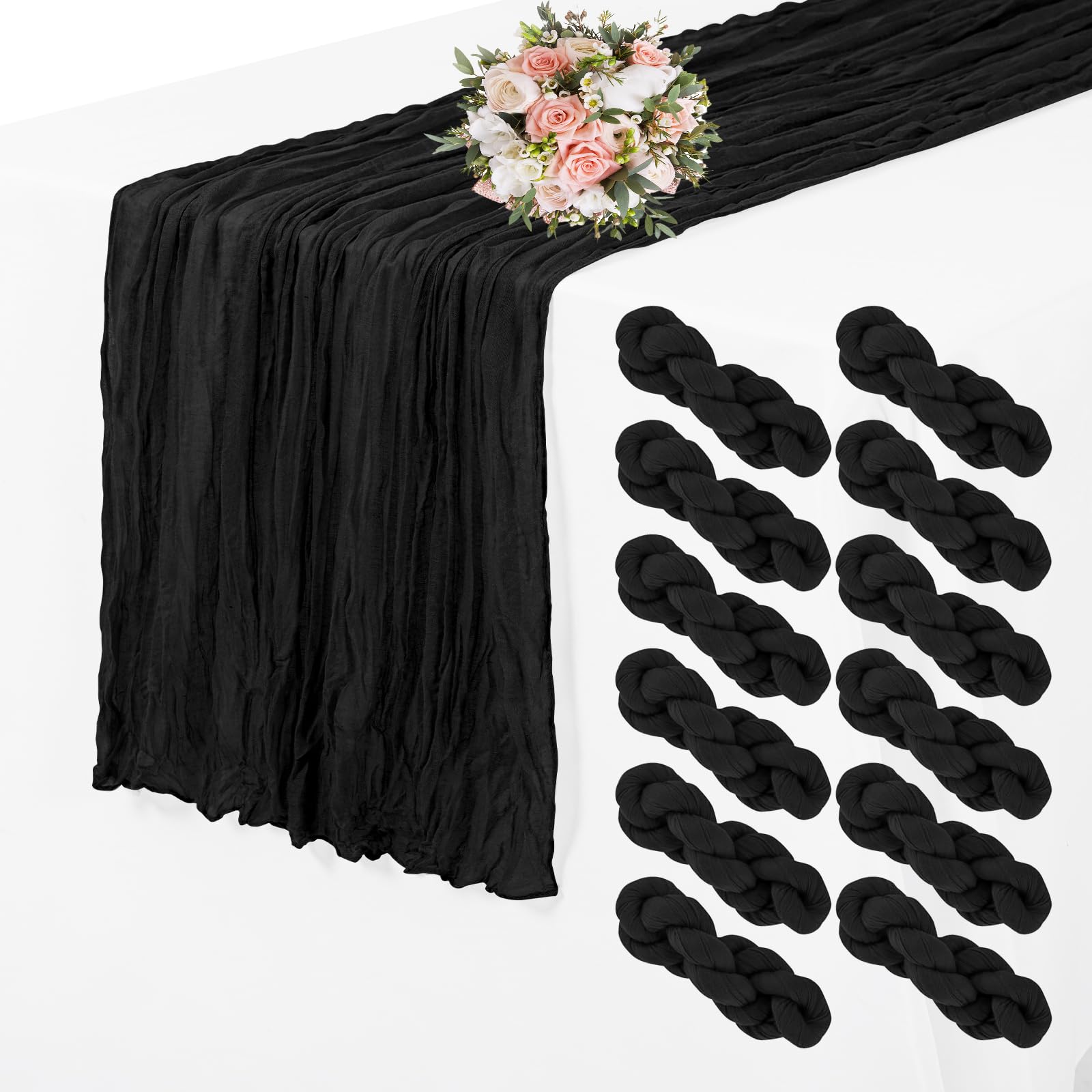 12 Pack 35 x 120 inch Long Boho Cheese Cloth Gauze Table Runners Semi Sheer Table Runner for Wedding Decor
