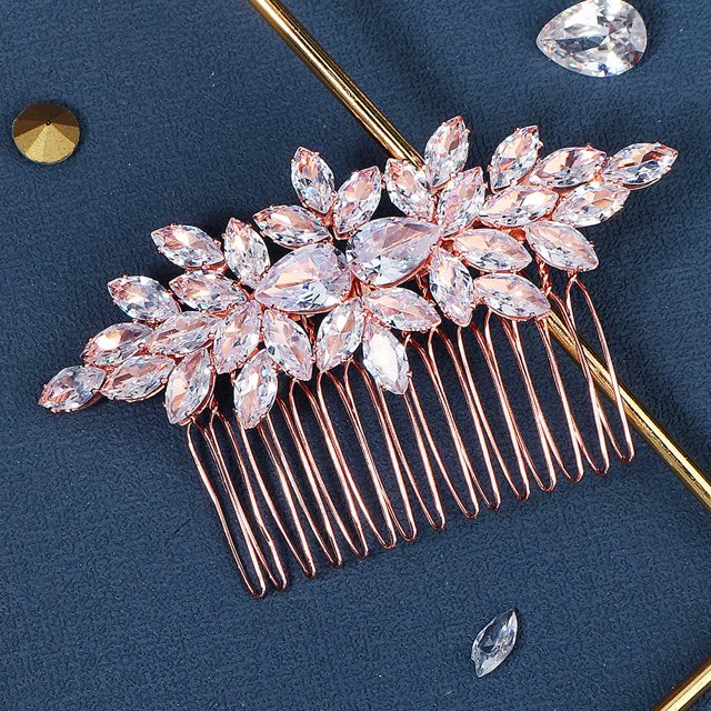 ADDHAT Peine Lateral De Novia Con Cristal En Oro Rosa Para En Bodas Y Compromisos