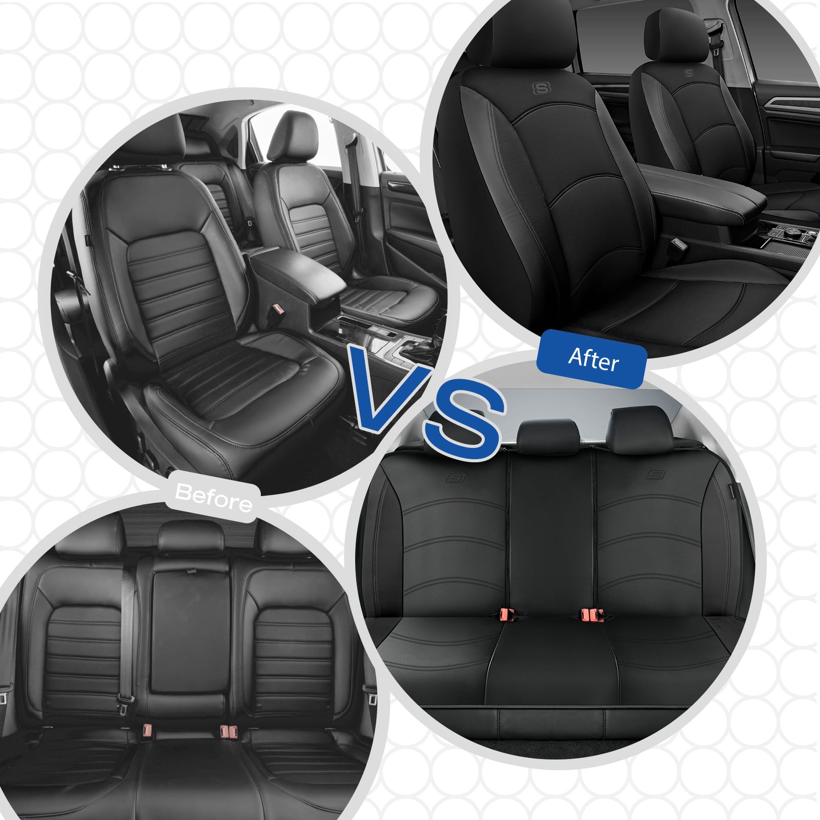 Skechers Lycra Memory Foam Car Seat Covers,Soft,Comfortable,Universal Fit for Cars,Trucks and SUVs Black Full Set