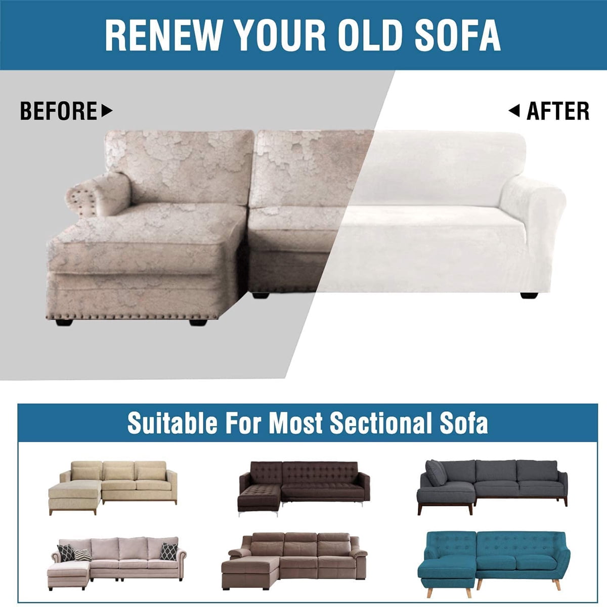 Eurhowing Sectional Couch Covers L-Shaped Sofa Covers, Velvet Super Stretch 2Pcs Sofa Slipcovers for 3 + 3 Seaters, Softness Corner Couch Cover, Beige