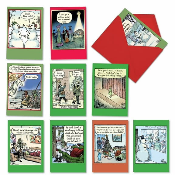 10 Assorted Set Funny Christmas Greeting Cards - Bizarro By Piraro Holiday - Illustrated Joke Yuletide Missives