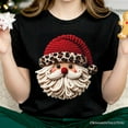 thumbnail image 2 of Santa Leopard Hat Christmas T-Shirt, Imitation Latch Hook Yarn Cozy Tee, 2 of 8