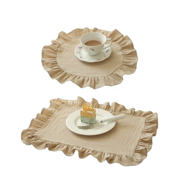 Mantel individual de cocina cuadrado y redondo de algodón lavado con bordes plisados, resistente al calor, para comedor, hogar, cocina, fiestas.