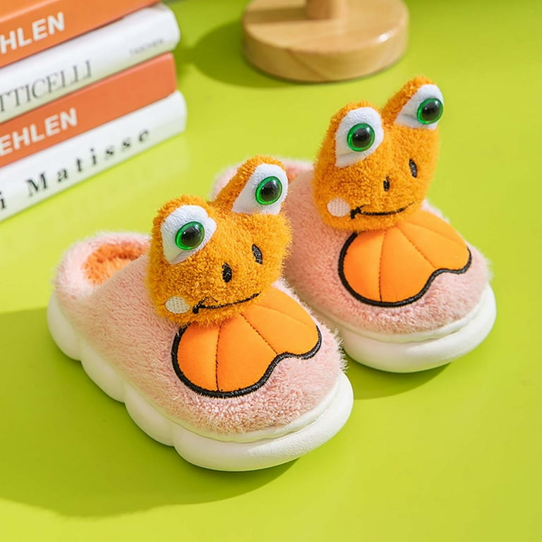 AVEKI Baby Girls' Warm Slippers Cartoon Kids Winter Indoor Household Shoes Frog Size 11 12 Little Kid