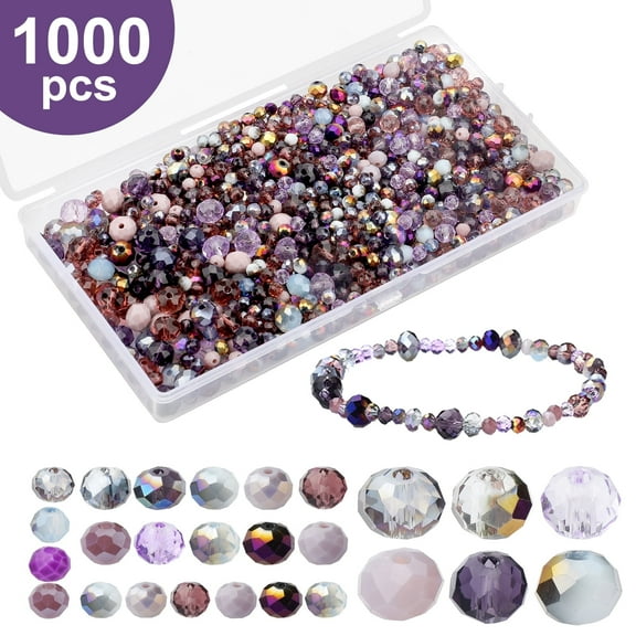 TSV 1000pcs Crystal Purple Beads, 5/6/7mm Mixed Sizes, Round Glass Beads for Jewelry Making