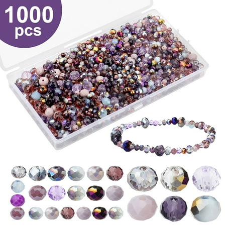 TSV 1000pcs Crystal Purple Beads, 5/6/7mm Mixed Sizes, Round Glass Beads for Jewelry Making