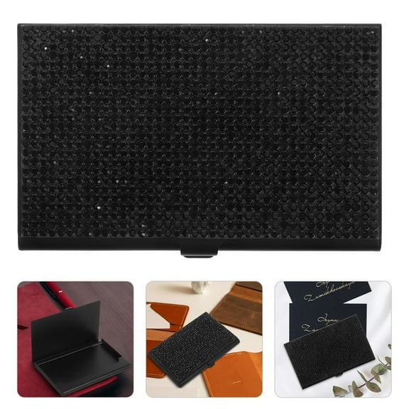 FRCOLOR Rhinestone Business Card Holders Aluminum Alloy Metal Case Large Capacity for Business Cards Credit Cards ID for Men Women Business