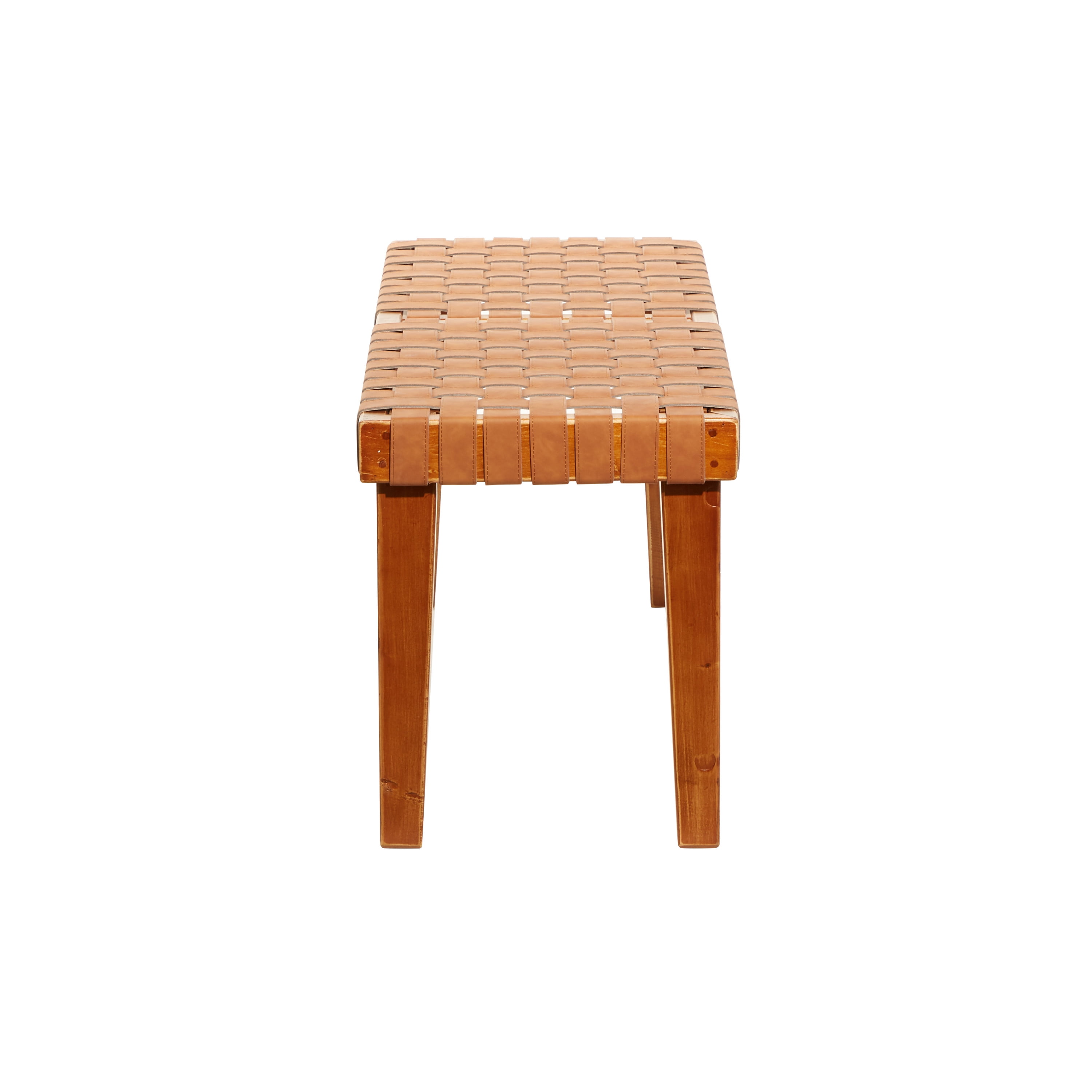 DecMode Rustic Rectangular Weave Pattern Wood Bench with Polished Brown Finish, 45"W x 19"H