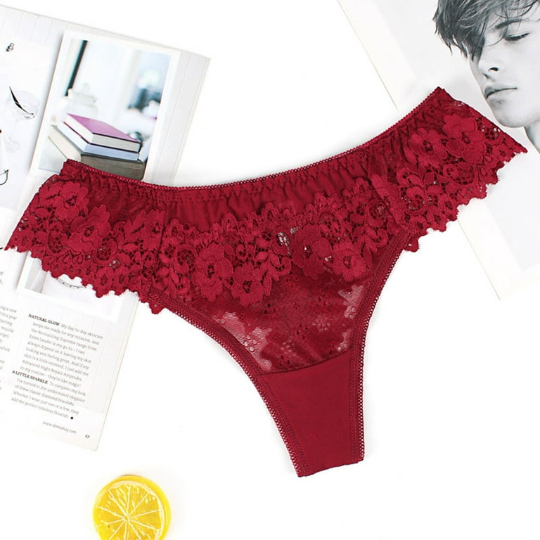 HUPOM Feminine Underwear For Men Womens Underwear High Waist Leisure Tie  Seamless Waistband Red M
