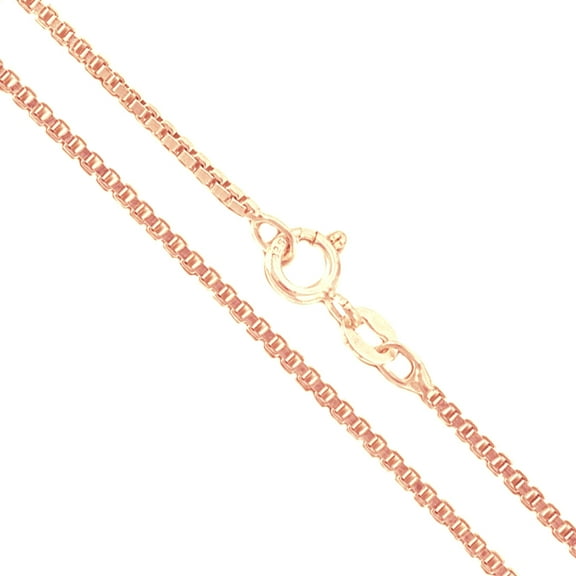 22k Rose Gold Plated Sterling Silver Box Chain 1.4mm Genuine Solid 925 Italy Necklace 18" Jewelry Female