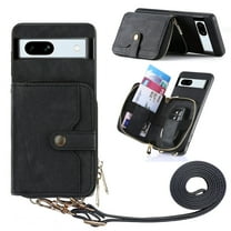 for Google Pixel 8 Wallet Case, Crossbody Phone Purse with Card Holder for Women, Zipper PU Leather Carrying Cover Gift with Shoulder Strap Kickstand Anti-drop for Google Pixel 8 - Black