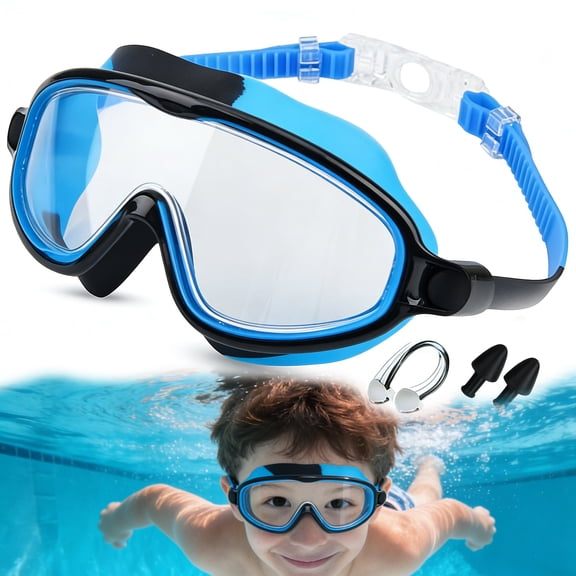 Kids Swim Goggles – HD Anti-Fog Wide View Lens with UV Protection, Waterproof & Leak-Proof Seal, Adjustable Nose Clip & Comfortable Large Frame for Boys Girls Ages 3-16
