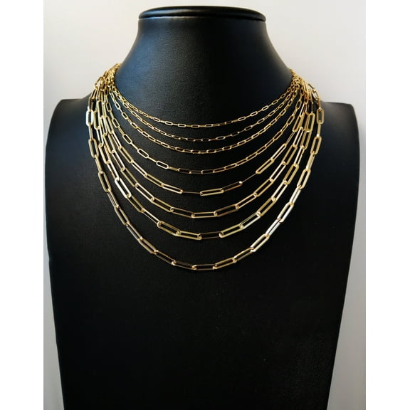 14k SOLID Gold Italian Style Paperclip Chain, 1.5mm - 4.5mm Women Necklace, 14k Italian Style Paperclip,  14k Yellow Gold Paperclips (Width:1.5mm; Necklace length:16;)