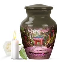 JAGASY Pink Cherry Blossom Urn for Ashes Adult Male & Female, Green Small Urns For Human Ashes Keepsake, Forest Decorative Urns for Siblings, Red Torii Gate Cremation Urn for Husband & Wife, (3 Inch)