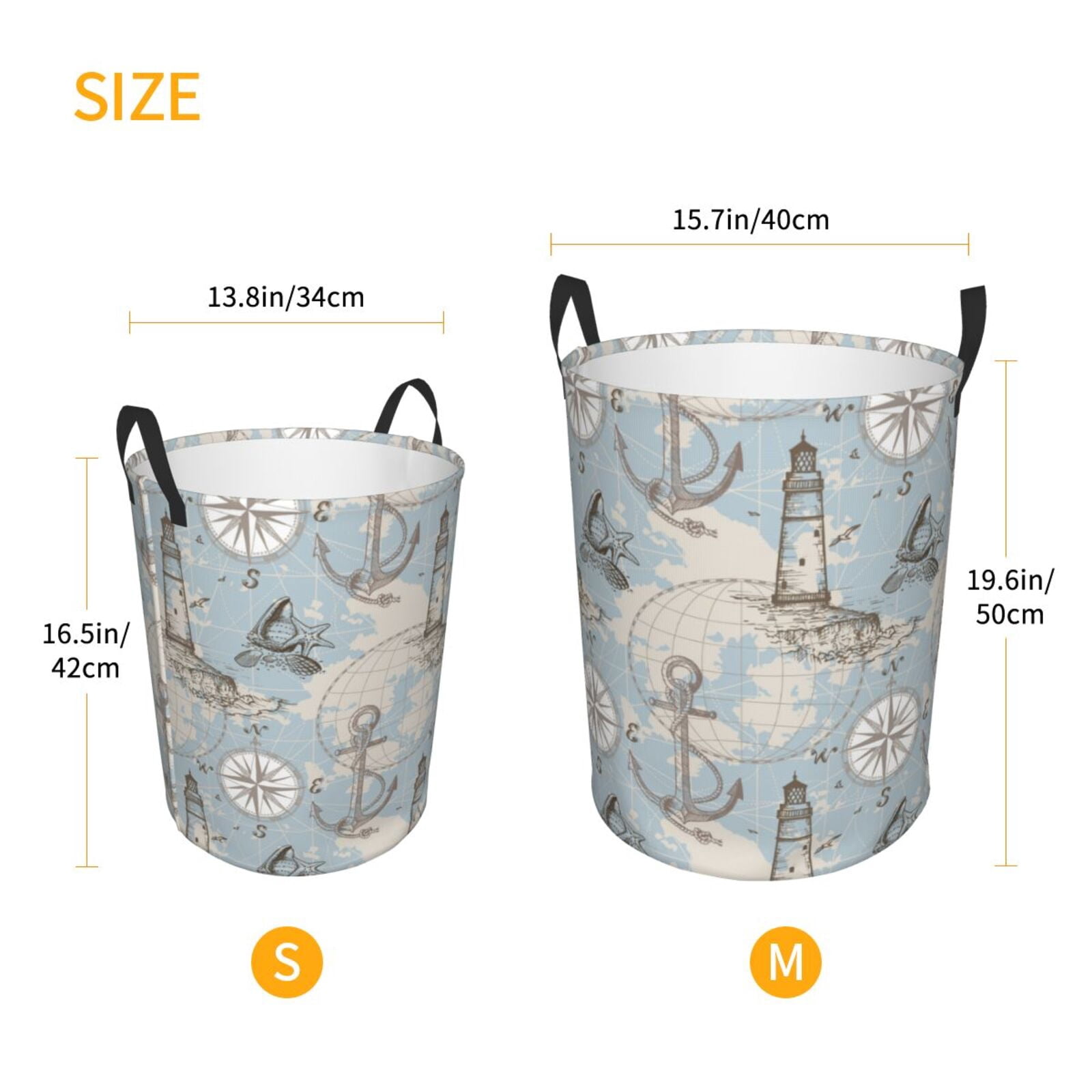Large Laundry Basket with Handles - vintage Lighthouse anchor cool Kids Baby Dirty Clothes Laundry Hamper for Bedroom Aesthetic