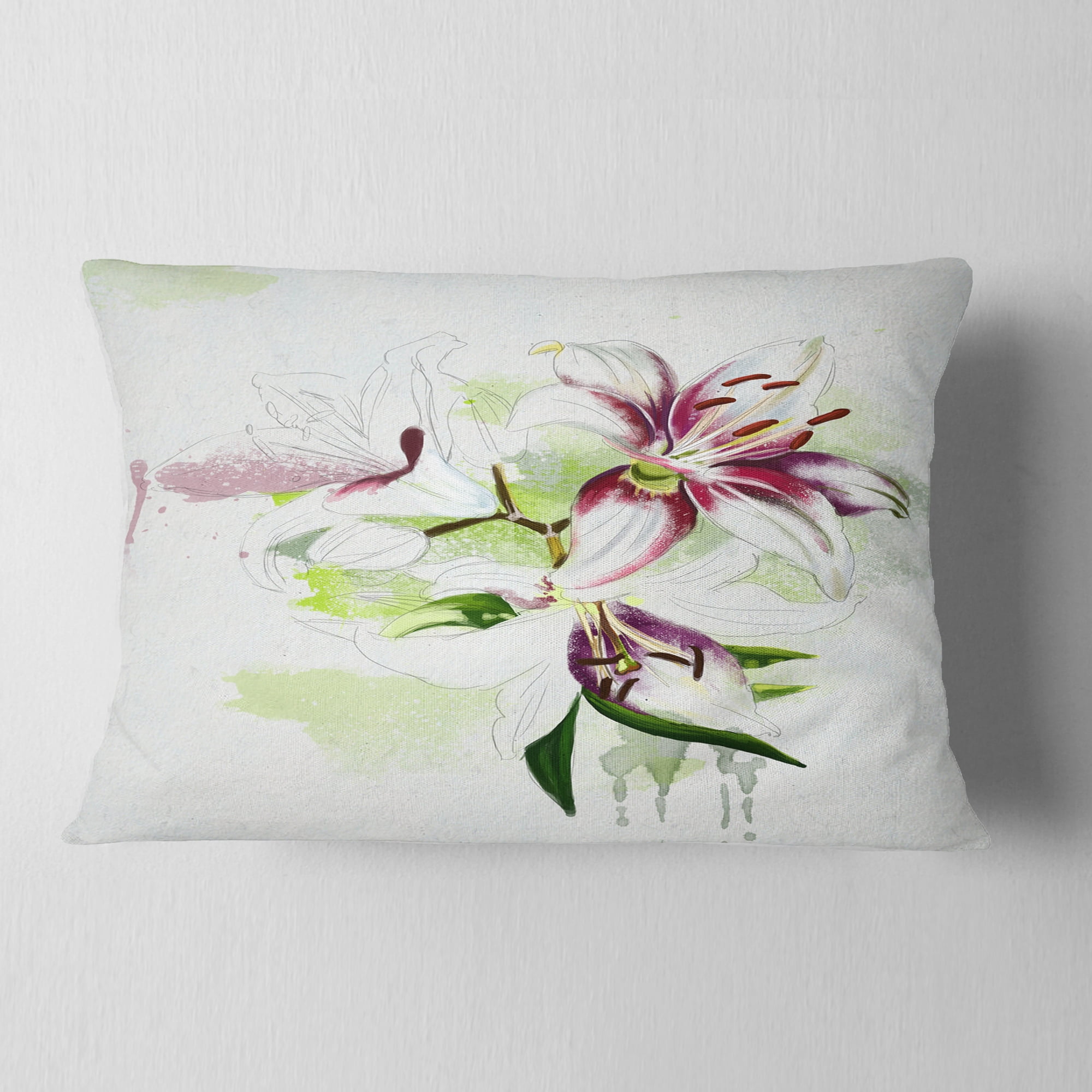Designart Colorful Flowers with Color Splashes - Floral Throw Pillow - 12x20