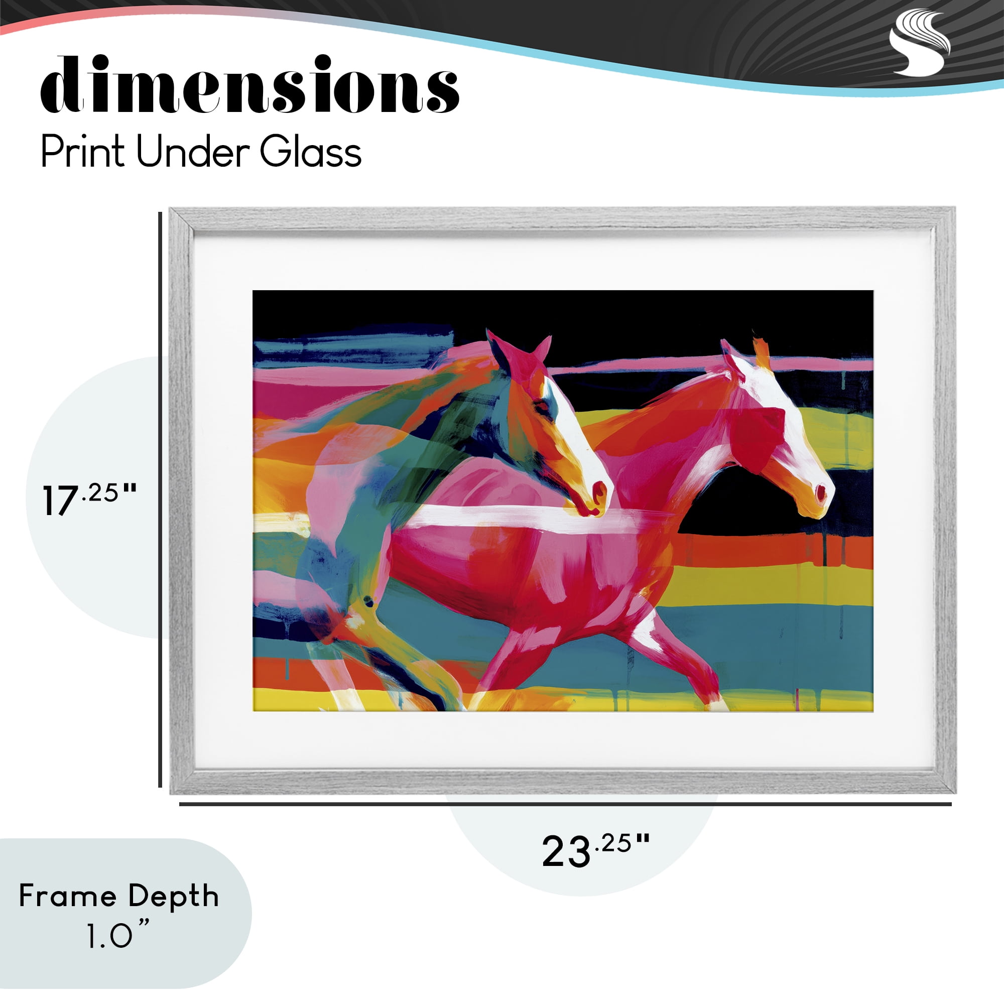 Stupell Industries Wild Horses Running Through Stripes Gray Framed Print Under Glass, design by Chromatic Storm Studio