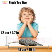 PuffPurrs Lifelike Narwhal Plush Toy, Realistic Monodon monoceros Teddy Stuffed Animal, Arctic Whale Unique Toy Gift, 15 Inch