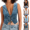 thumbnail image 5 of WTXUE Cowgirl Outfits for Women 2024 Denim Spring and Summer Saving Models Deep V Undershirt Jean Jacket Women Cowgirl Outfits for Women, white tank top woman Large, 5 of 5