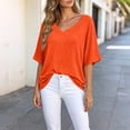 thumbnail image 3 of Jewelreauty Oversized T Shirts for Women V Neck Plain Tshirts Short Sleeve Casual Workout Loose Summer Tops (S, Orange), 3 of 7