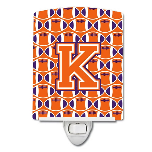 Caroline's Treasures CJ1072-KCNL Letter K Football Orange, White and Regalia Ceramic Night Light, 6x4x3", multicolor