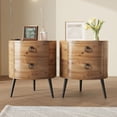 thumbnail image 7 of EastVita Round Side Table with Drawers Modern Night Stand with Storage Wooden Accent End Table Circle Bedside Table with Metal Legs for Living Room Bedroom (Natural), 7 of 7