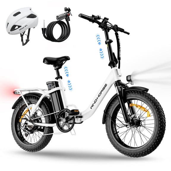 WINDHORSE Foldable Electric Bike for Adults, Fat Tire 20" Step Thru All-Terrain Ebike with 720W 20mph 40-70mile Range, 48V Removable Battery, 7-Speed