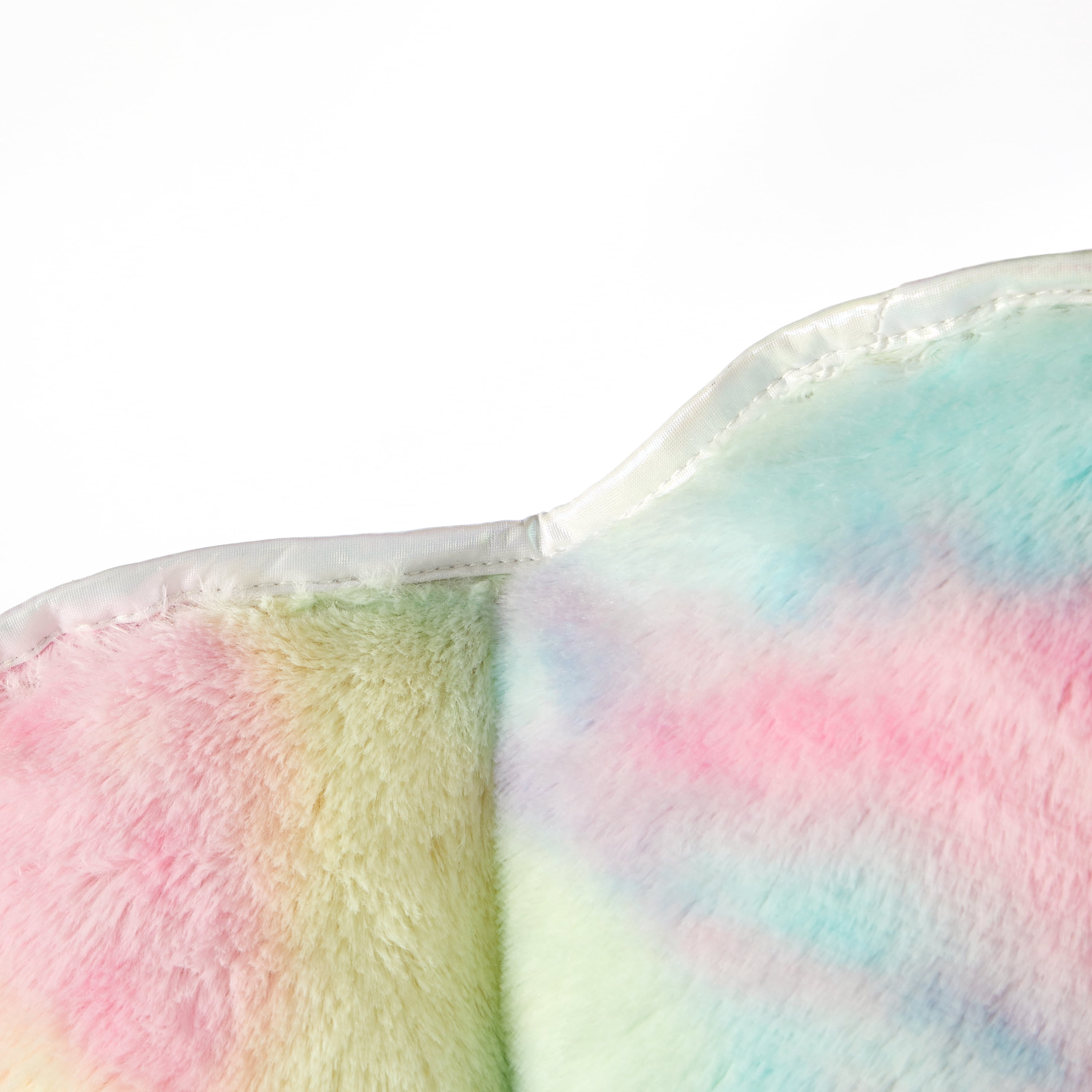 Room Revival Faux Fur Scallop Saucer™ Chair with Holographic Trim, Rainbow Tie Dye Pink
