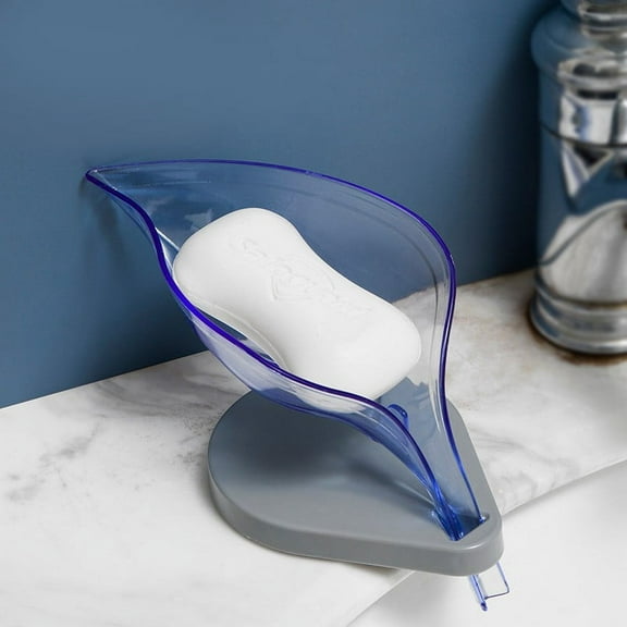 LKZQHMC Self Draining Soap Holder, Leaf-Shaped Bar Soap Dish with Stand, Bar Saver Suitable for Bathroom, Tub, Kitchen Sink, Removable,Easy to Clean & Keep Dry, Blue
