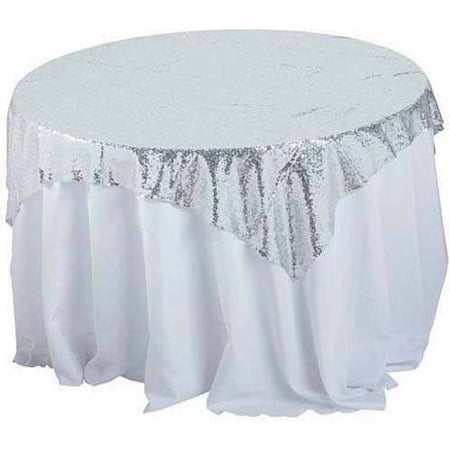 Shindigz Sequin Fabric Table Overlay, 58" x 58", Silver