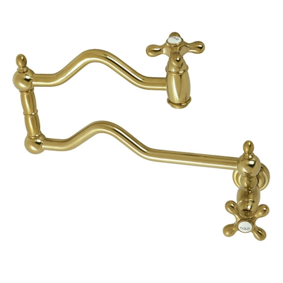 Kingston Brass KS2107AX Heritage Two-Handle 1-Hole Wall Mount Pot Filler Faucet in Brushed Brass