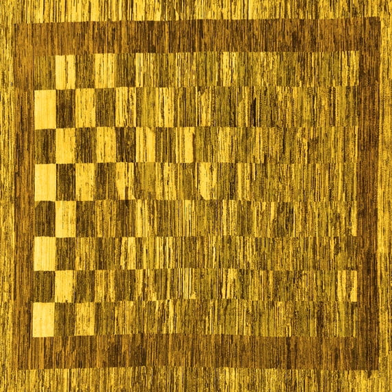 Ahgly Company Machine Washable Indoor Square Checkered Yellow Modern Area Rugs, 4' Square