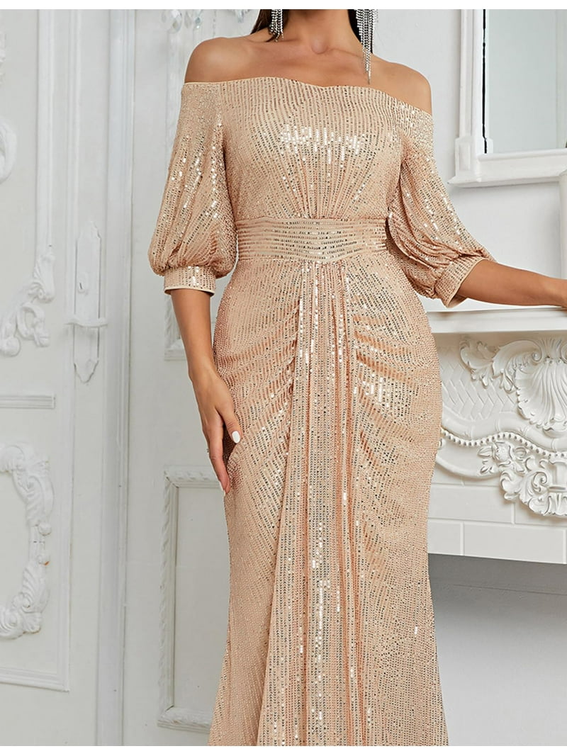 slim fit dress slacks Glitter Metallic Gold Sequins Sheath Plus Size Long Prom Dress