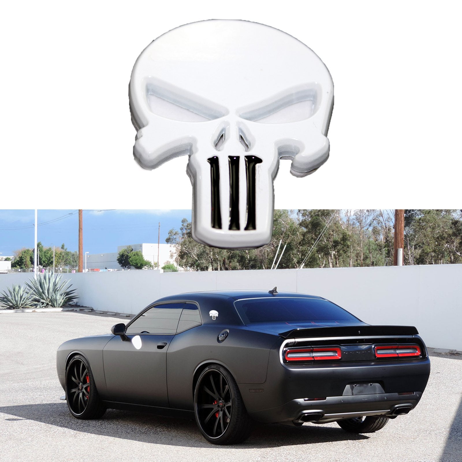 3D Punisher Metal Emblem Badge Car Gas Door Skeleton Skull Sticker Matte Black 