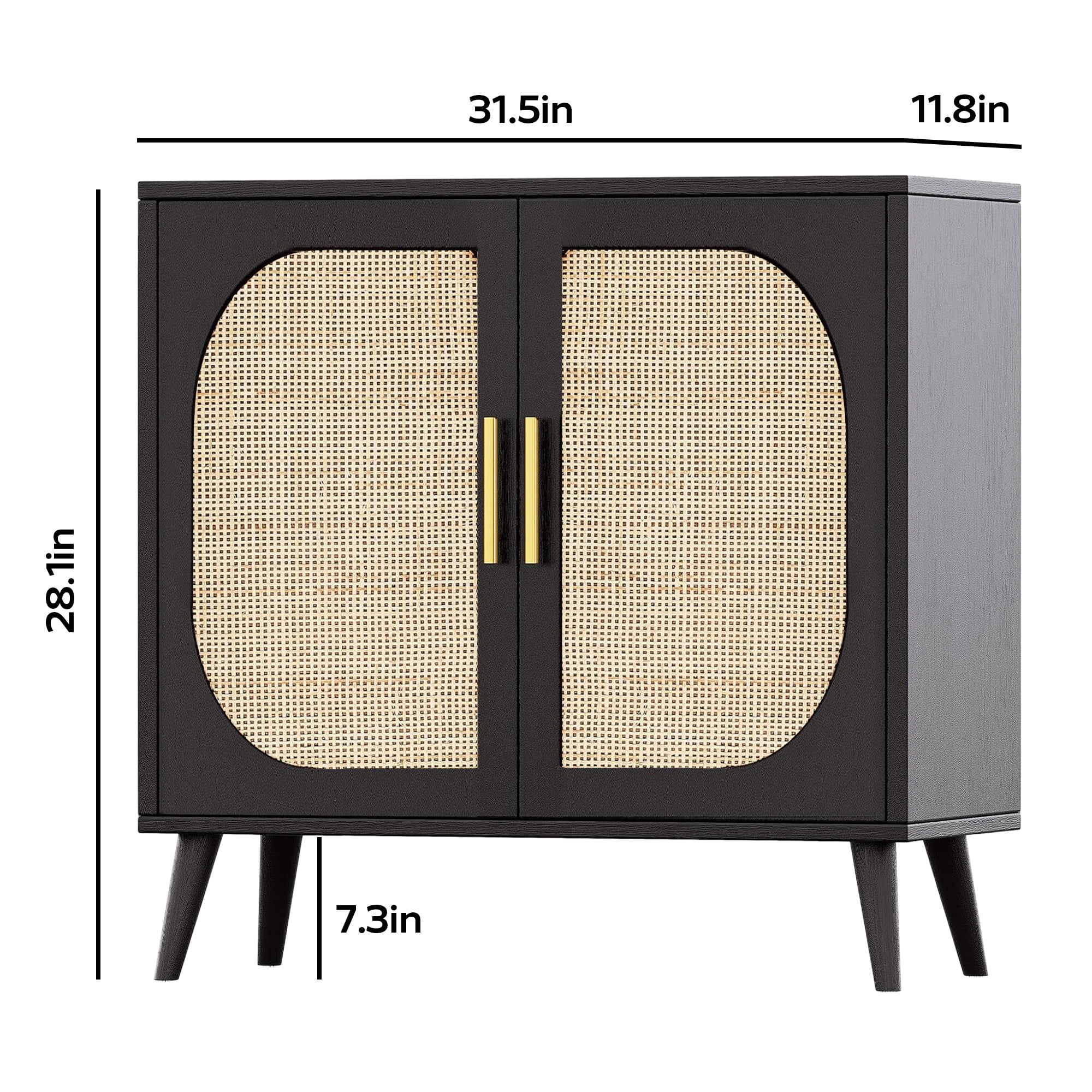 Homy Casa Accent Cabinet, 2-Door Rattan Storage Cabinet with Shelves, Black