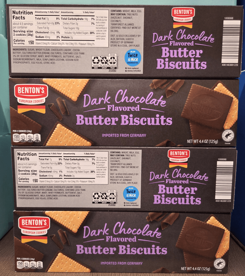 Benton's Dark Chocolate Flavored Butter Biscuits 4.4oz 125g (4 Boxes)