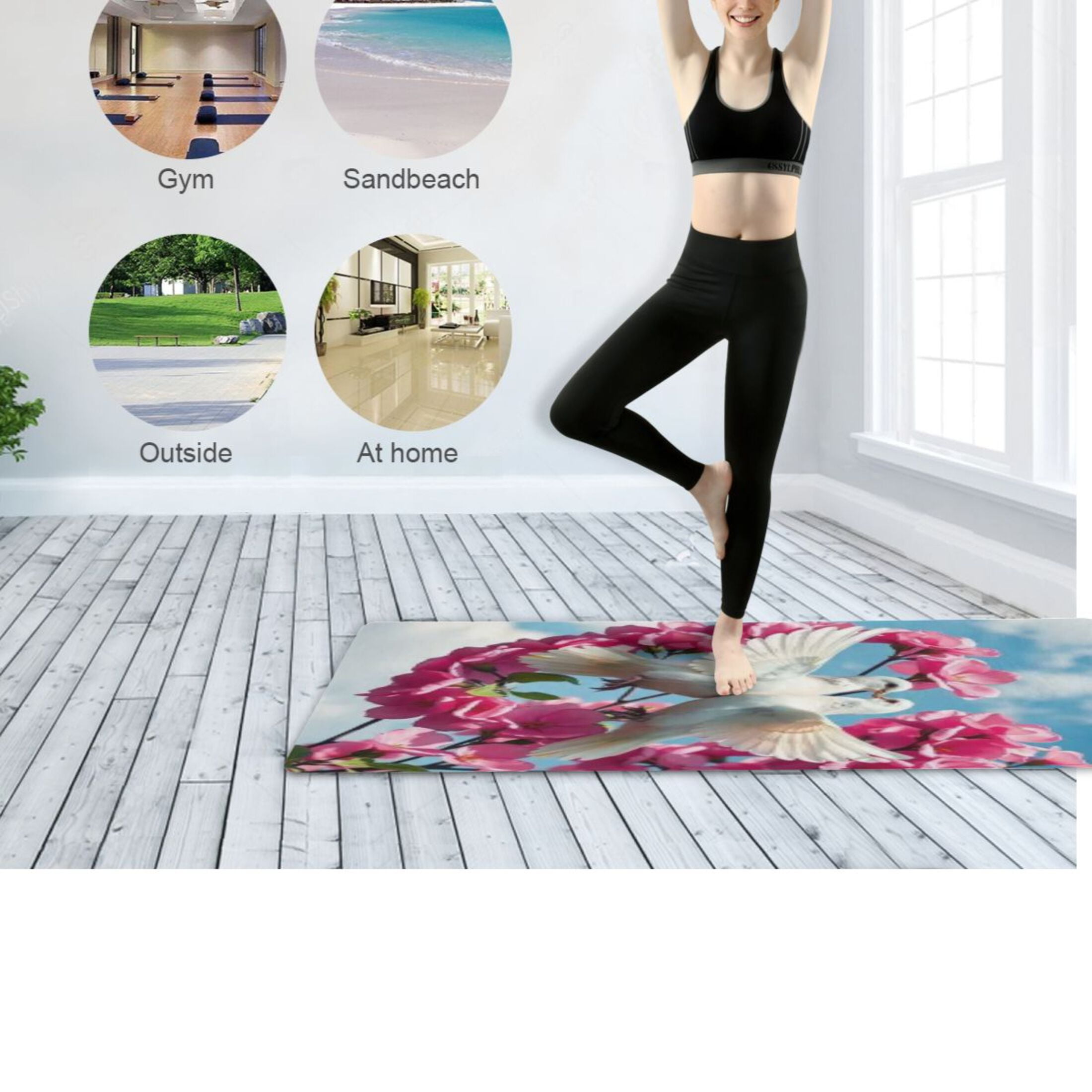 BZSMCE Yoga Mat Women Fitness Mat Love in Bloom Pattern