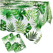 XD4-Hawaii Palm Leaves Tablecloths for Hawaiian Party Decoration, 2PCS Hawaii Luau Disposable Table Cloths Plastic Rectangular Aloha Tropical Table Covers for Safari Jungle Baby Shower*04