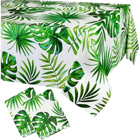 XD4-Hawaii Palm Leaves Tablecloths for Hawaiian Party Decoration, 2PCS Hawaii Luau Disposable Table Cloths Plastic Rectangular Aloha Tropical Table Covers for Safari Jungle Baby Shower*04