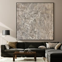 46"x46" XL Framed Wall Art - Splatter Beige and Gray Graffiti Style (Frame Assembly Required)