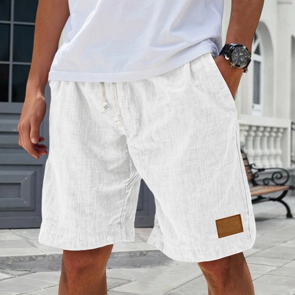 Men's Linen Shorts Casual Elastic Waist Drawstring Summer Beach Vacation Yoga Golf Shorts with Pockets